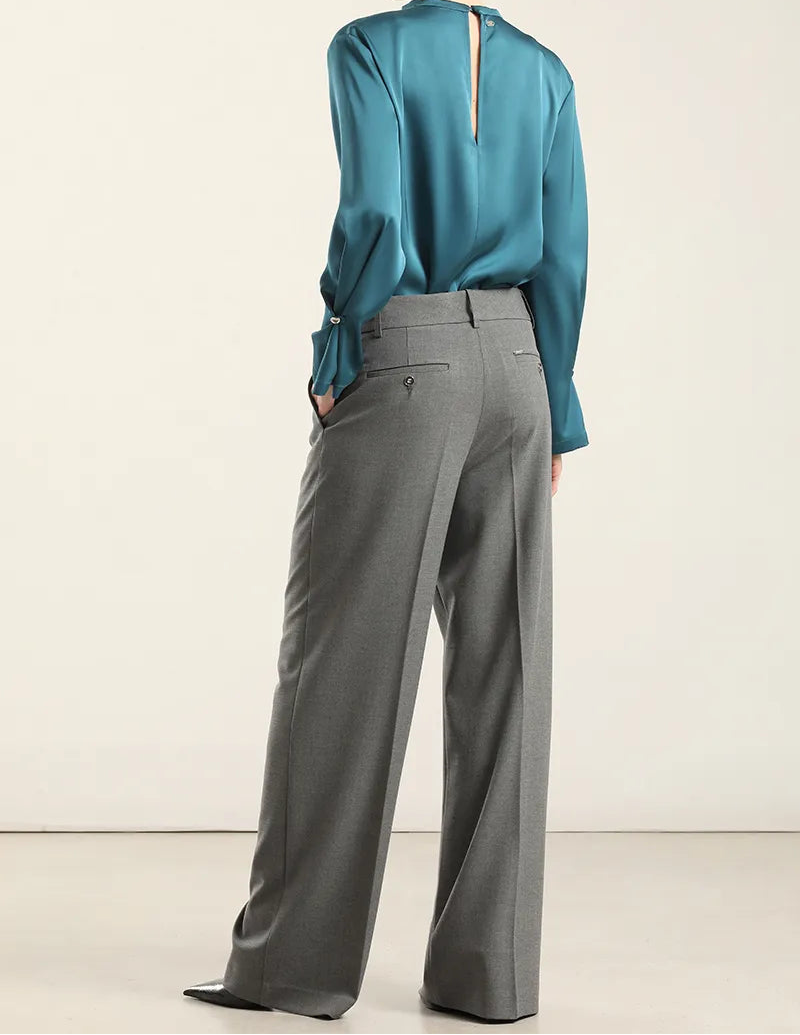 Pantalon Mujer Recto Melange Gris