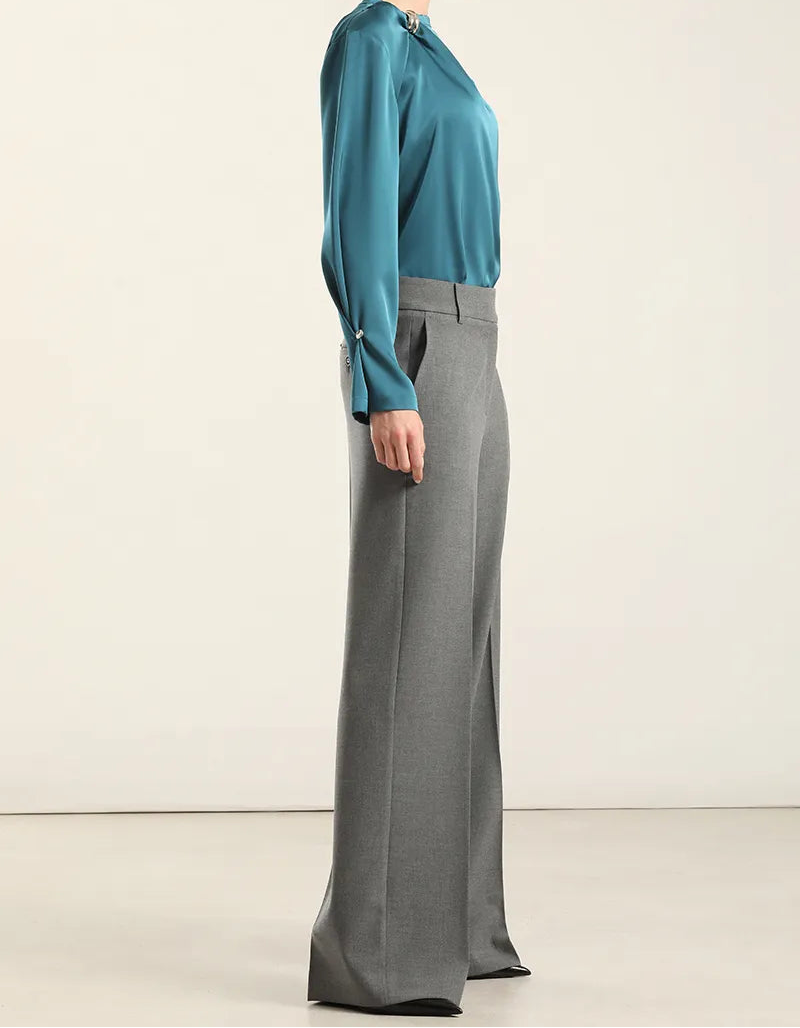 Pantalon Mujer Recto Melange Gris