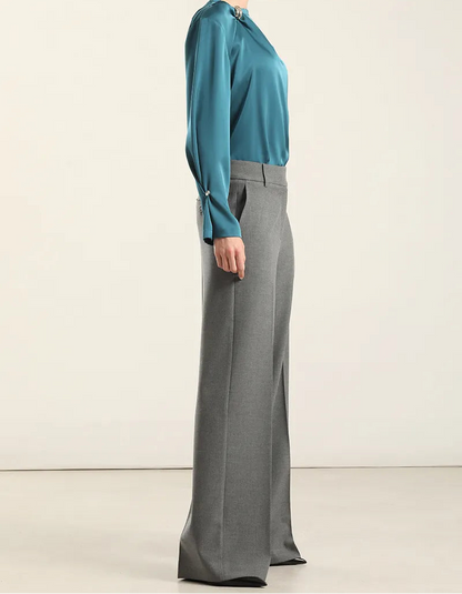 Pantalon Mujer Recto Melange Gris