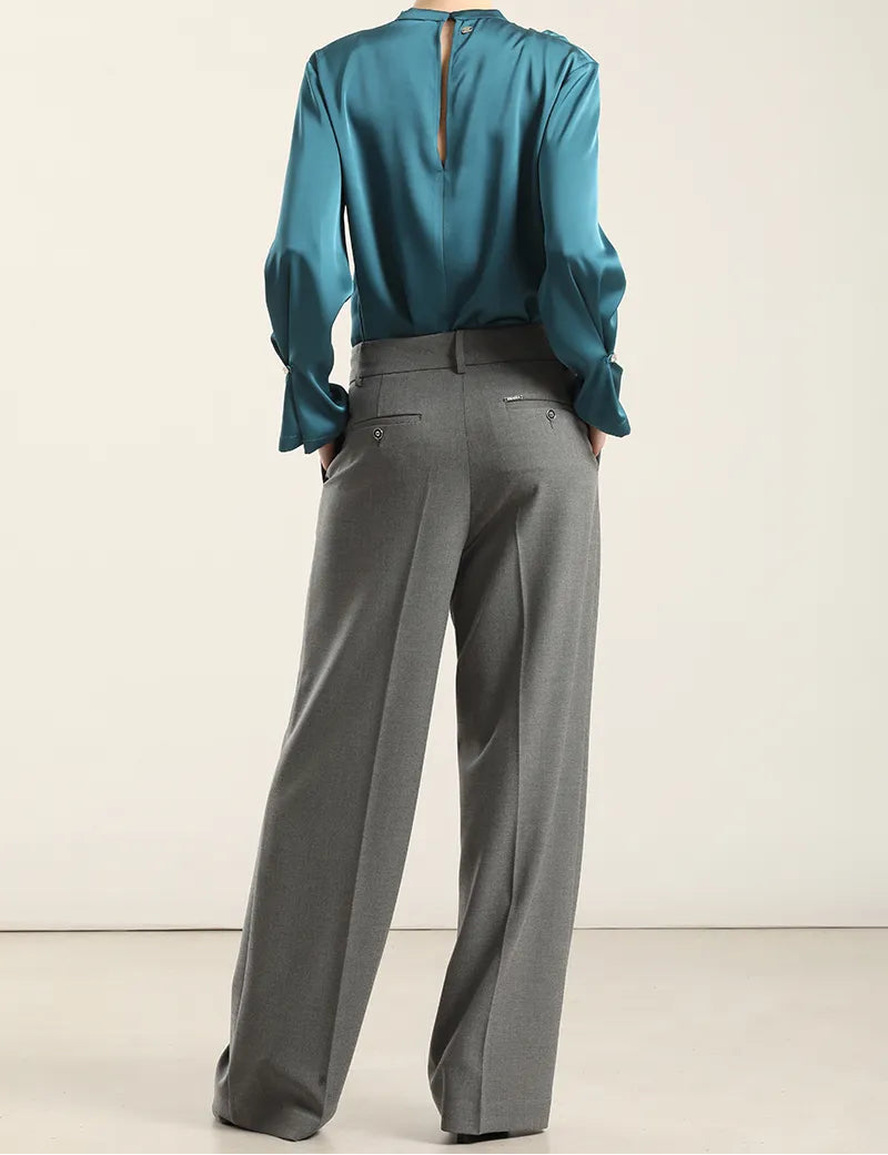 Pantalon Mujer Recto Melange Gris