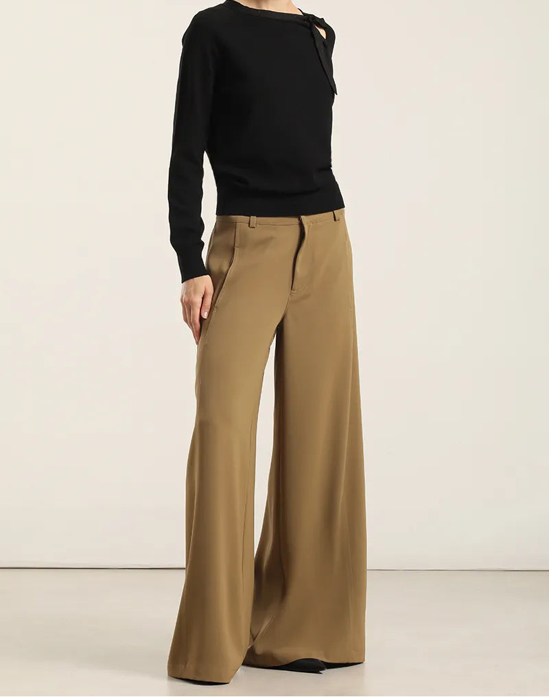 Pantalon Mujer Ancho Tiro Alto Camel
