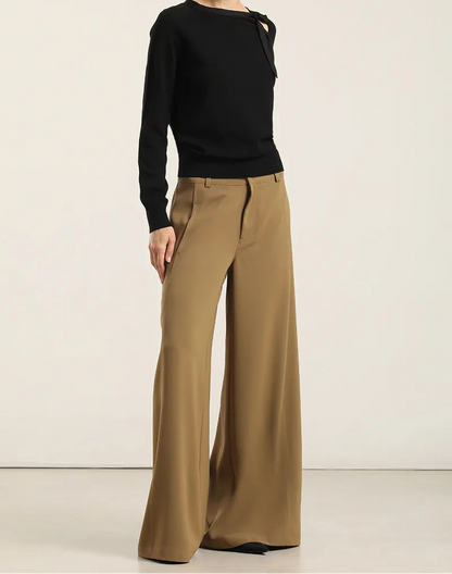 Pantalon Mujer Ancho Tiro Alto Camel