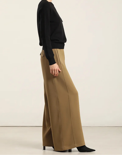 Pantalon Mujer Ancho Tiro Alto Camel