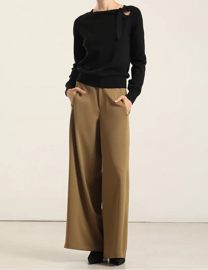 Pantalon Mujer Ancho Tiro Alto Camel