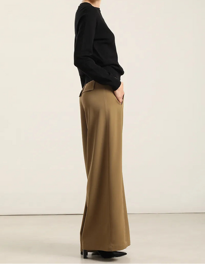 Pantalon Mujer Ancho Tiro Alto Camel