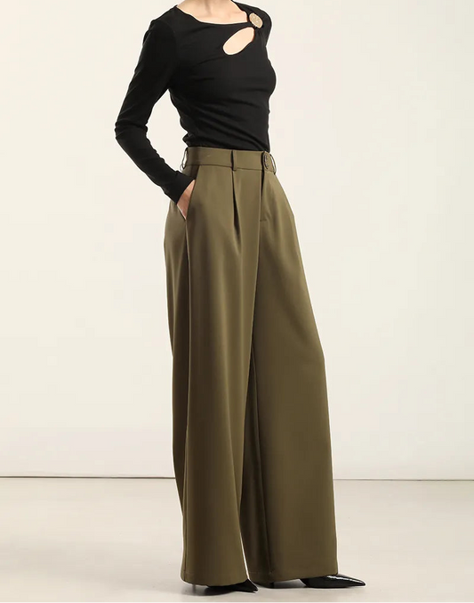 Pantalon Mujer Ancho Con Pinza Militar