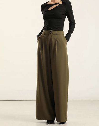 Pantalon Mujer Ancho Con Pinza Militar