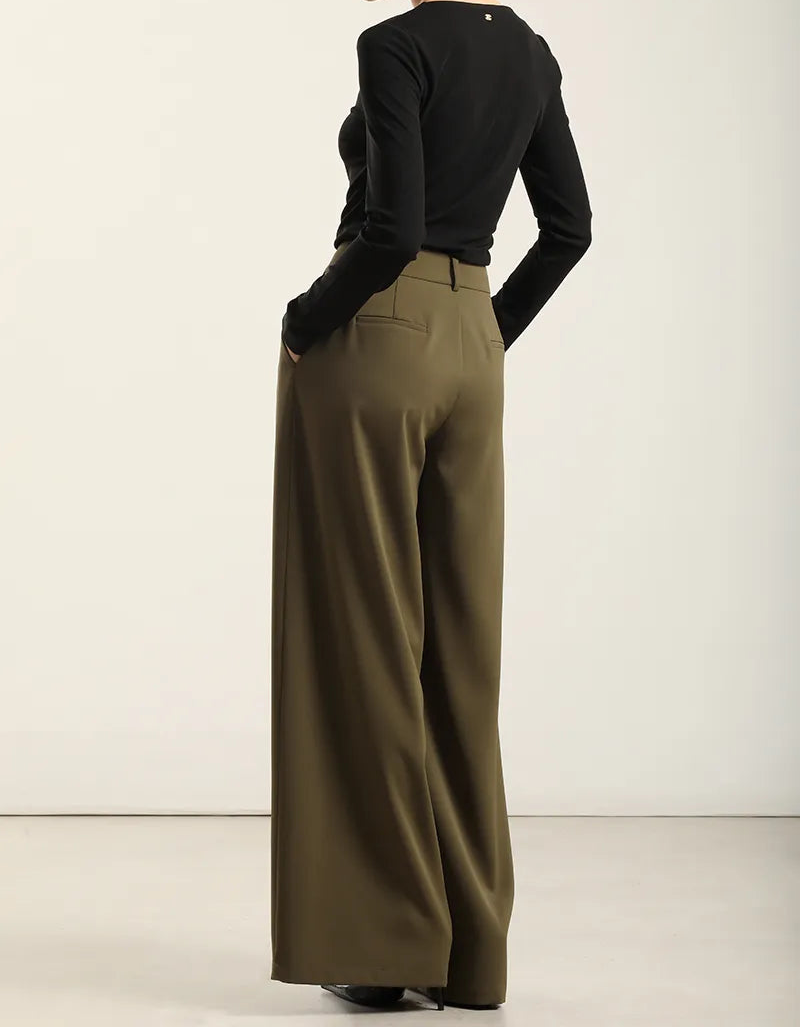 Pantalon Mujer Ancho Con Pinza Militar