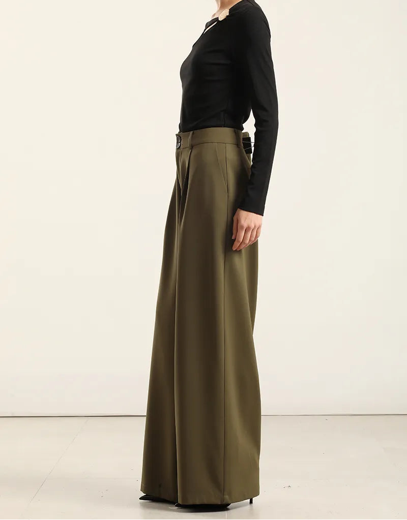 Pantalon Mujer Ancho Con Pinza Militar