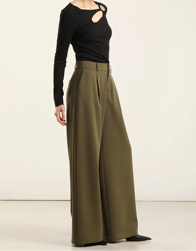 Pantalon Mujer Ancho Con Pinza Militar