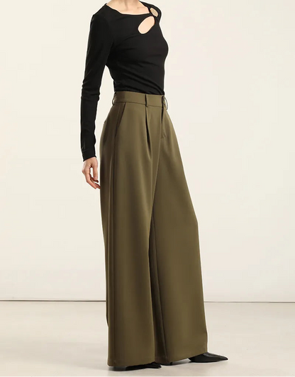 Pantalon Mujer Ancho Con Pinza Militar