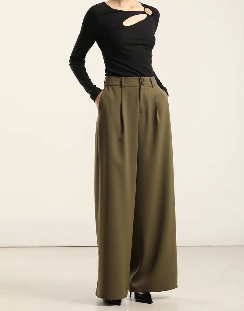 Pantalon Mujer Ancho Con Pinza Militar