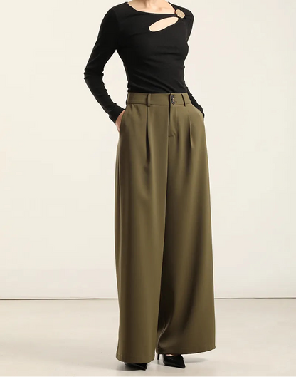Pantalon Mujer Ancho Con Pinza Militar