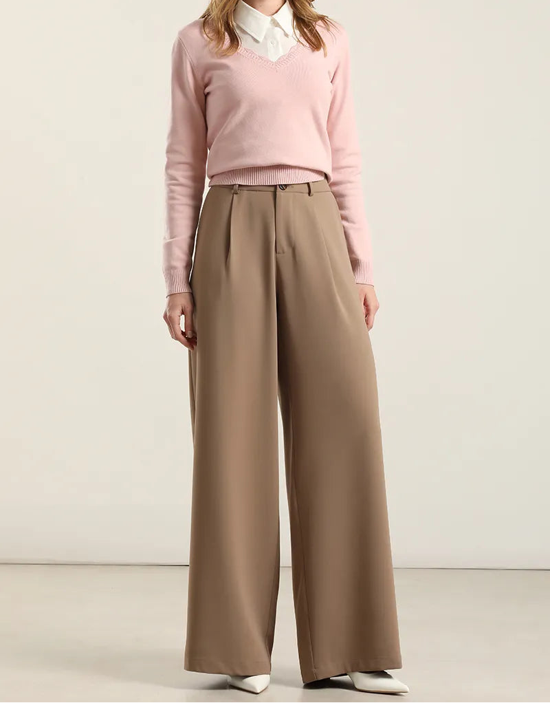 Pantalon Mujer Ancho Con Pinza Topo