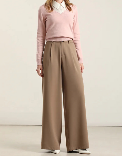 Pantalon Mujer Ancho Con Pinza Topo