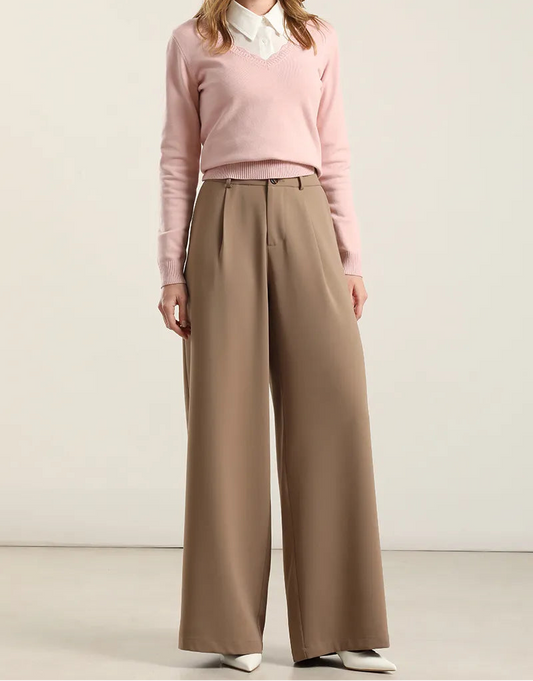 Pantalon Mujer Ancho Con Pinza Topo