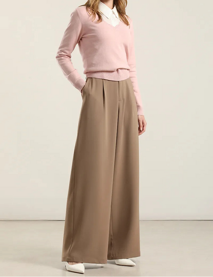 Pantalon Mujer Ancho Con Pinza Topo