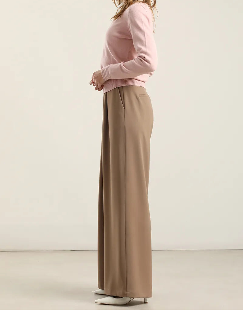 Pantalon Mujer Ancho Con Pinza Topo