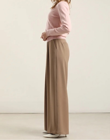Pantalon Mujer Ancho Con Pinza Topo