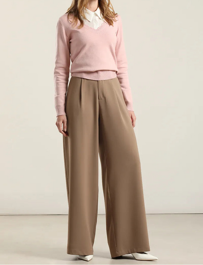 Pantalon Mujer Ancho Con Pinza Topo