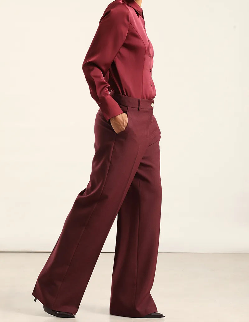 Pantalon Mujer Sastre Melange Burdeos
