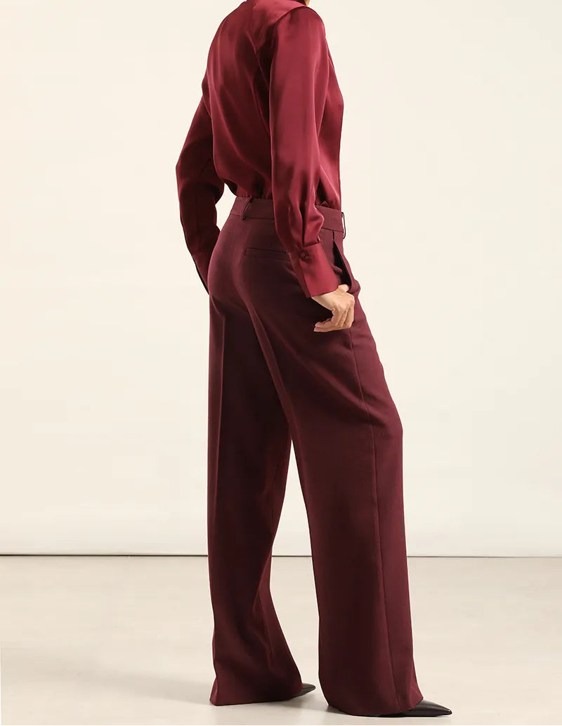 Pantalon Mujer Sastre Melange Burdeos