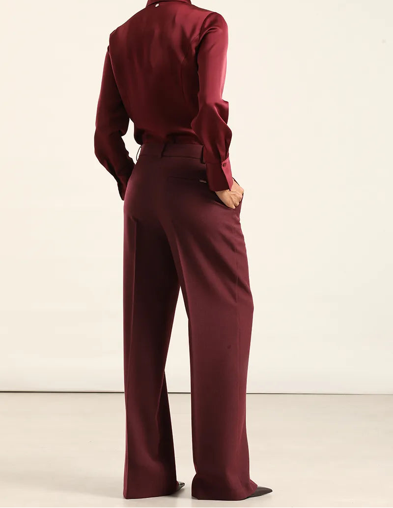 Pantalon Mujer Sastre Melange Burdeos