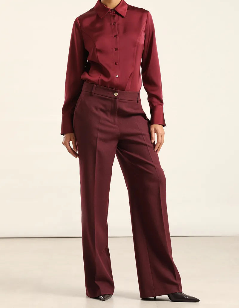 Pantalon Mujer Sastre Melange Burdeos