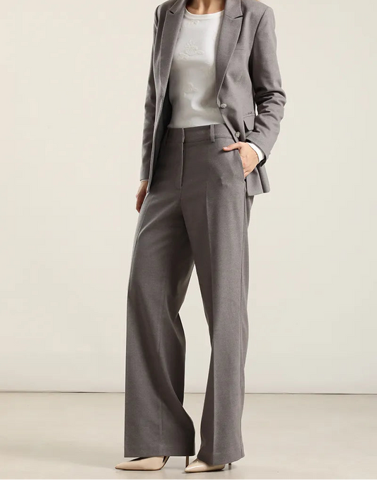 Pantalon Mujer Ancho Tiro Alto Gris