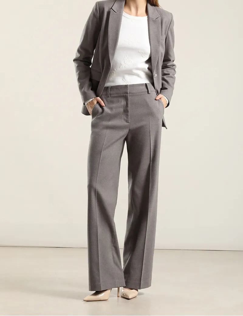 Pantalon Mujer Ancho Tiro Alto Gris
