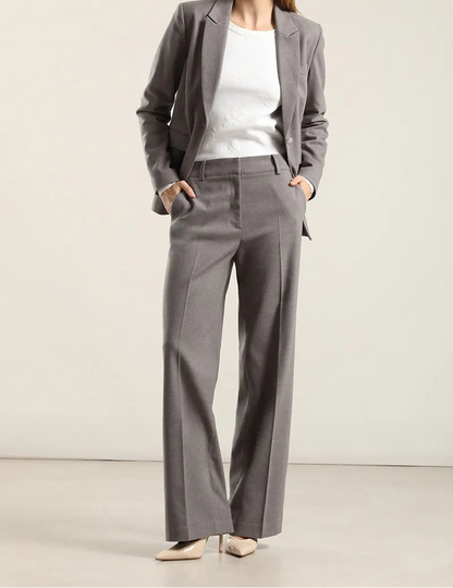 Pantalon Mujer Ancho Tiro Alto Gris