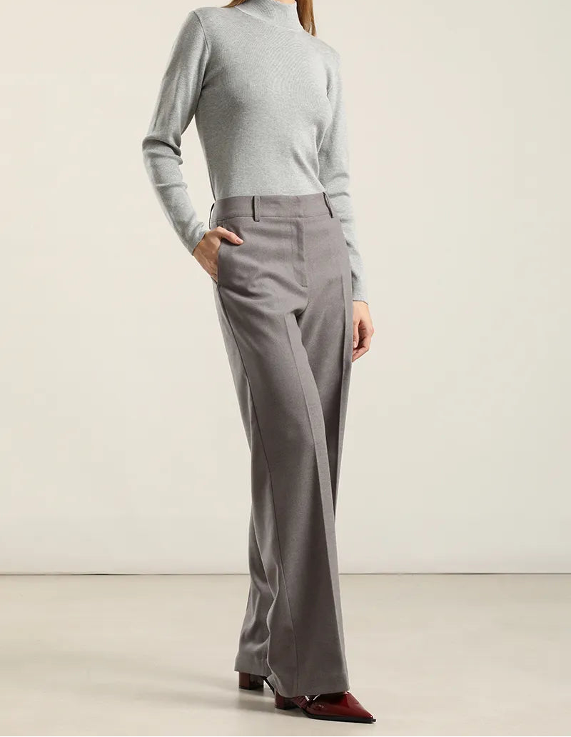 Pantalon Mujer Ancho Tiro Alto Gris