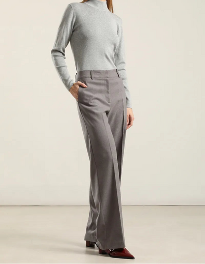 Pantalon Mujer Ancho Tiro Alto Gris
