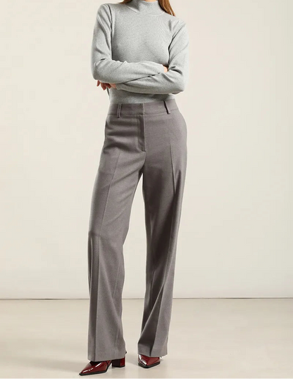 Pantalon Mujer Ancho Tiro Alto Gris