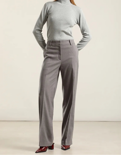 Pantalon Mujer Ancho Tiro Alto Gris