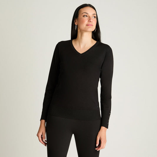 Sweater Mujer Escote en V Color Negro