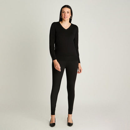 Sweater Mujer Escote en V Color Negro