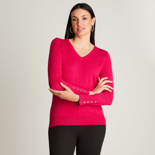 Sweater Mujer Escote V Color Magenta