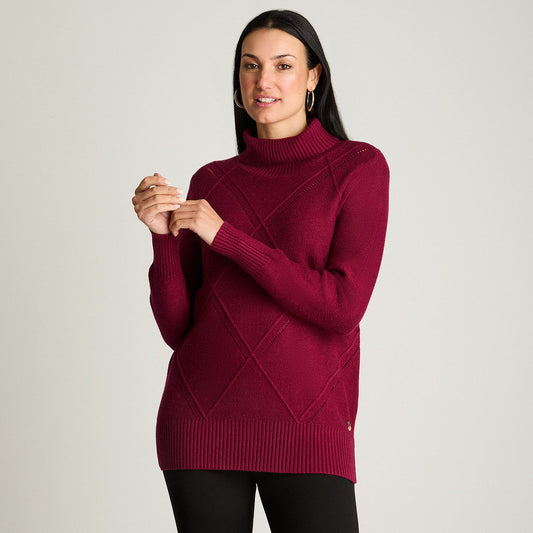 Sweater Mujer Tejido Cuello Alto Burdeo