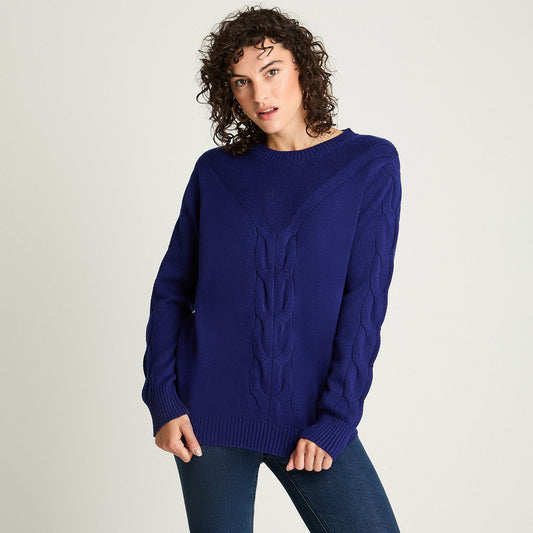Sweater Mujer con Diseño Trenzado Azul