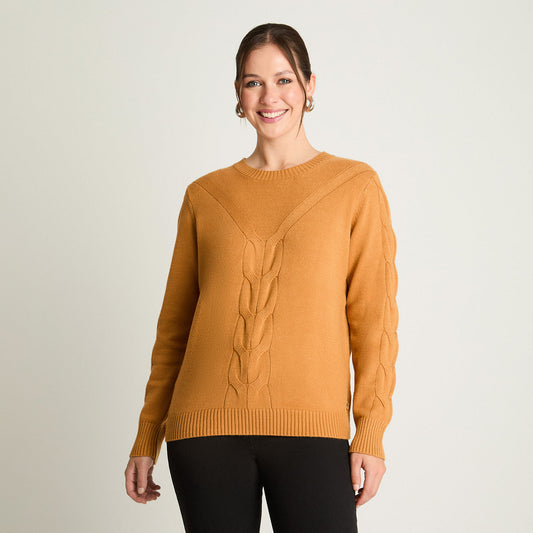 Sweater Mujer con Trenzado Frontal Mostaza