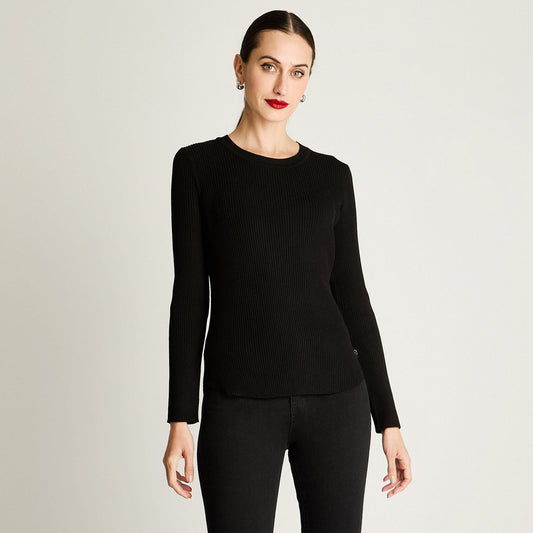 Sweater Mujer Manga Larga Escote Redondo Liso Negro