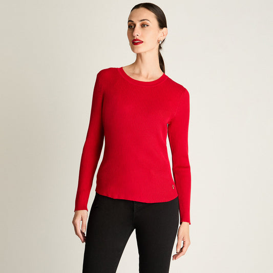 Sweater Mujer Manga Larga Escote Redondo Liso Rojo