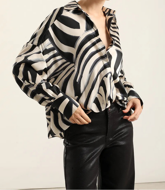 Blusa Mujer Satin Estampado Nudo Negro