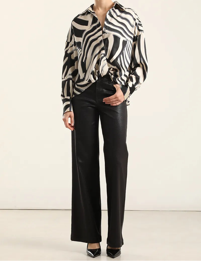 Blusa Mujer Satin Estampado Nudo Negro