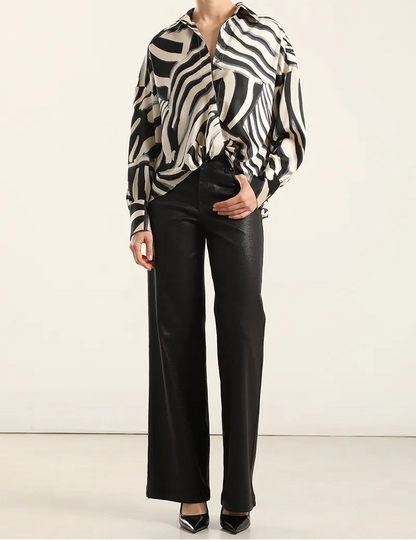 Blusa Mujer Satin Estampado Nudo Negro