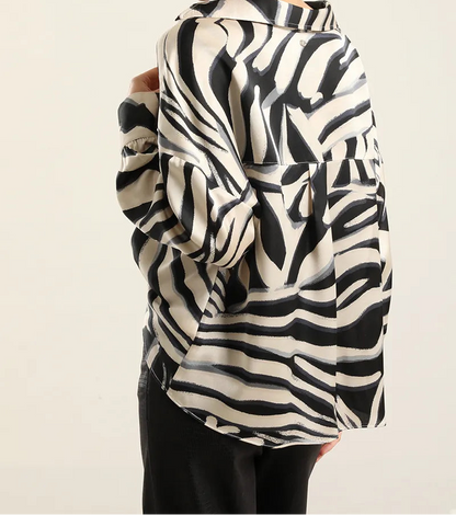 Blusa Mujer Satin Estampado Nudo Negro