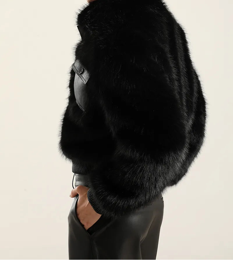 Chaqueton Mujer Efecto Cuero Piel Negro
