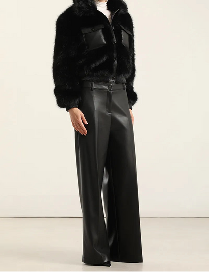 Chaqueton Mujer Efecto Cuero Piel Negro