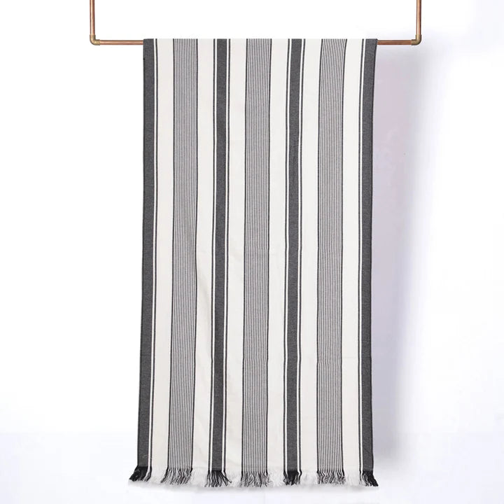 Toalla Playa Turca Algodón 80x160 cm Rayas Negro - Blanco